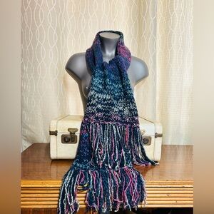 NWOT Hand Knit Scarf
Soft Purple, Pink, Navy, Green Colour Meld